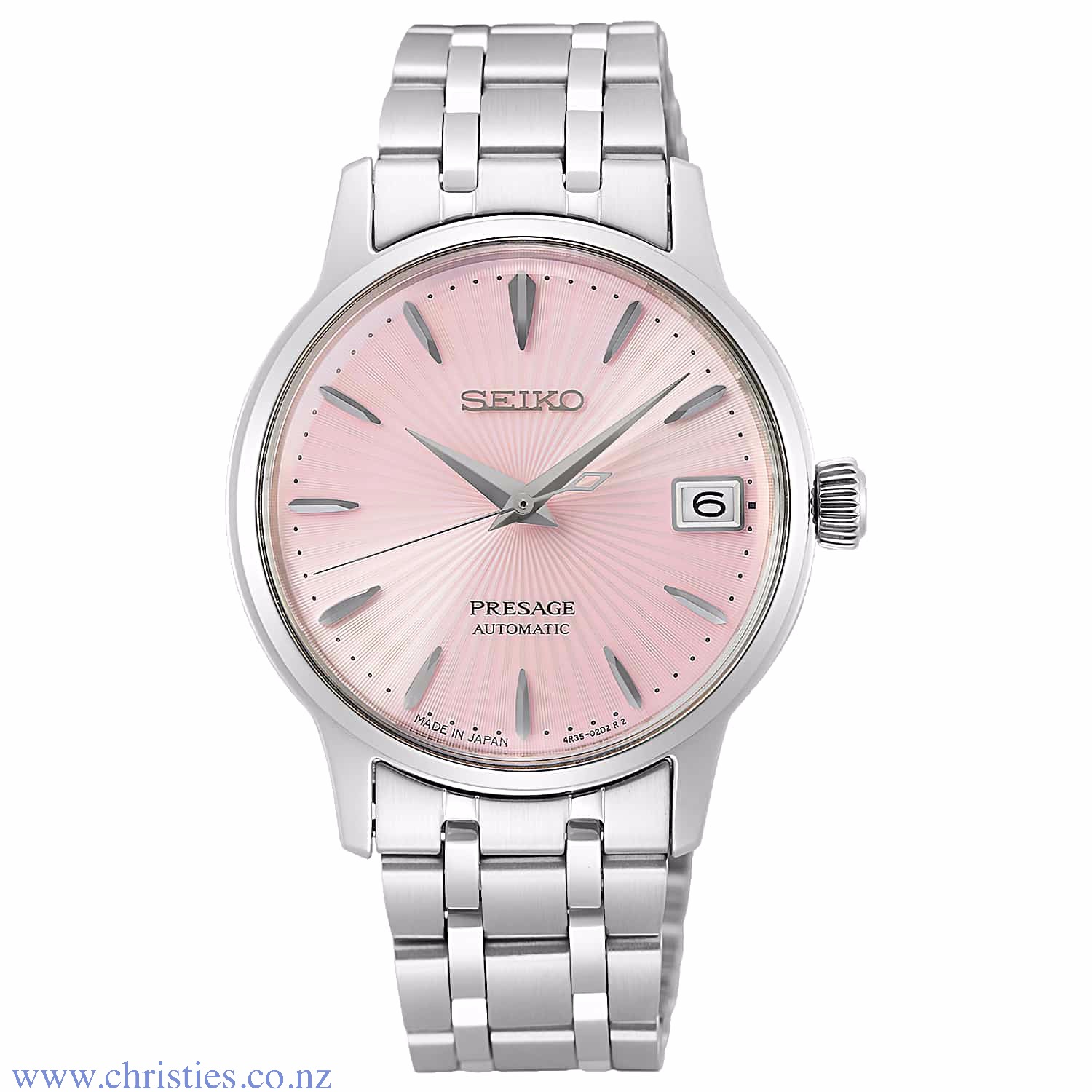 SRP839J SEIKO Presage Cocktail Time Automatic Watch SRP839J - seiko presage nz SRP839J SEIKO Presage Cocktail Time Automatic Watch. The Seiko Presage SRP839J is an automatic movement watch with a manual winding capacity. This ladies watch features a stainless steel case and bracelet with a sunburst pink face and a date function. The