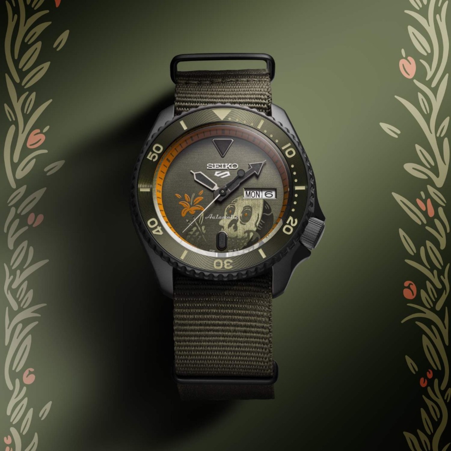 SRPL27K Seiko 5 Sports Kentaro Yoshida Limited Edition by Seiko Watches NZ | With Olive Nylon Strap and Black Dial SRPL27K Seiko 5 Sports Kentaro Yoshida Limited Edition by Seiko Watches NZ | With Olive Nylon Strap and Black Dial