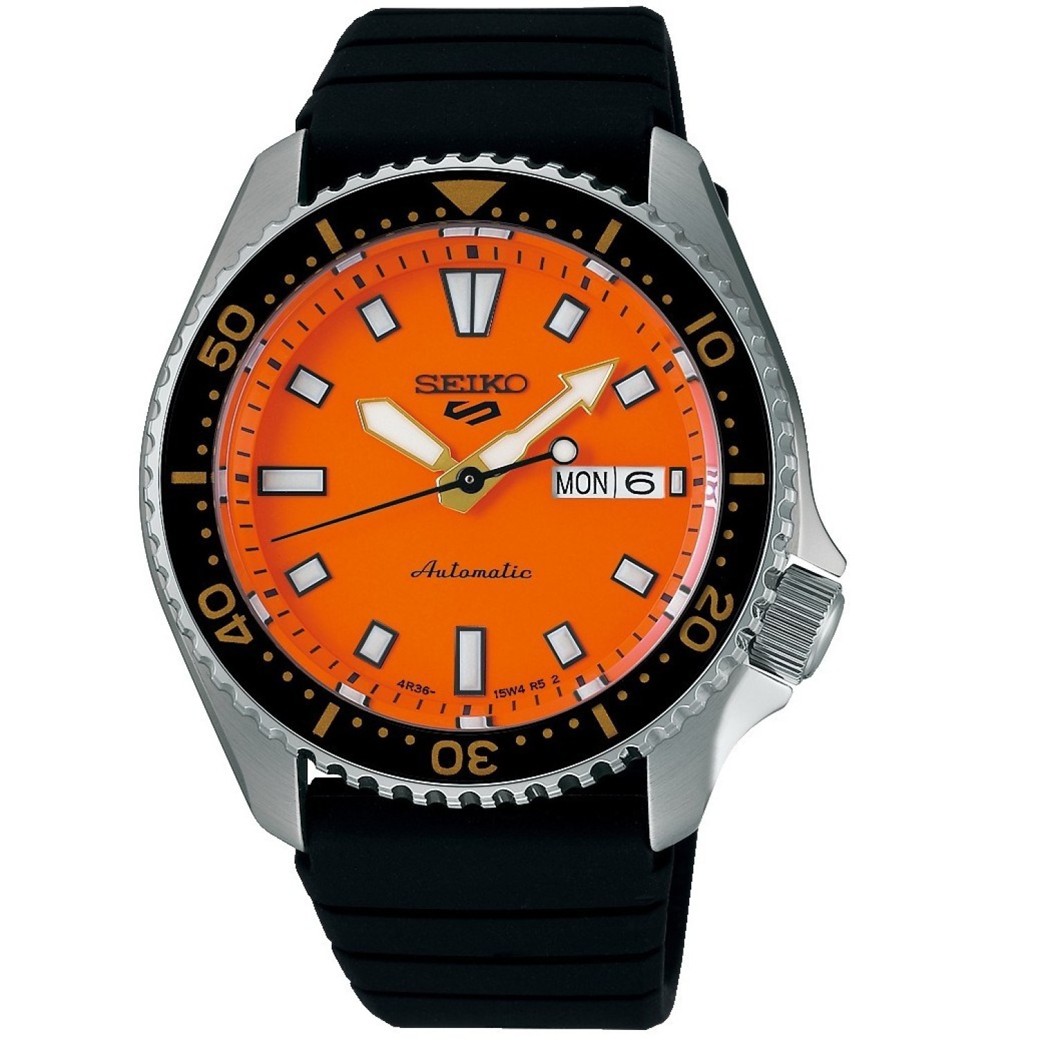 SRPL89 Seiko 5 Sports SKX Sports Style Series – Seiko Watches NZ SRPL89 Seiko 5 Sports SKX Sports Style Series watch with a bold orange dial, black bezel, luminous hands and markers, and a durable black strap, designed for adventure and everyday wear.