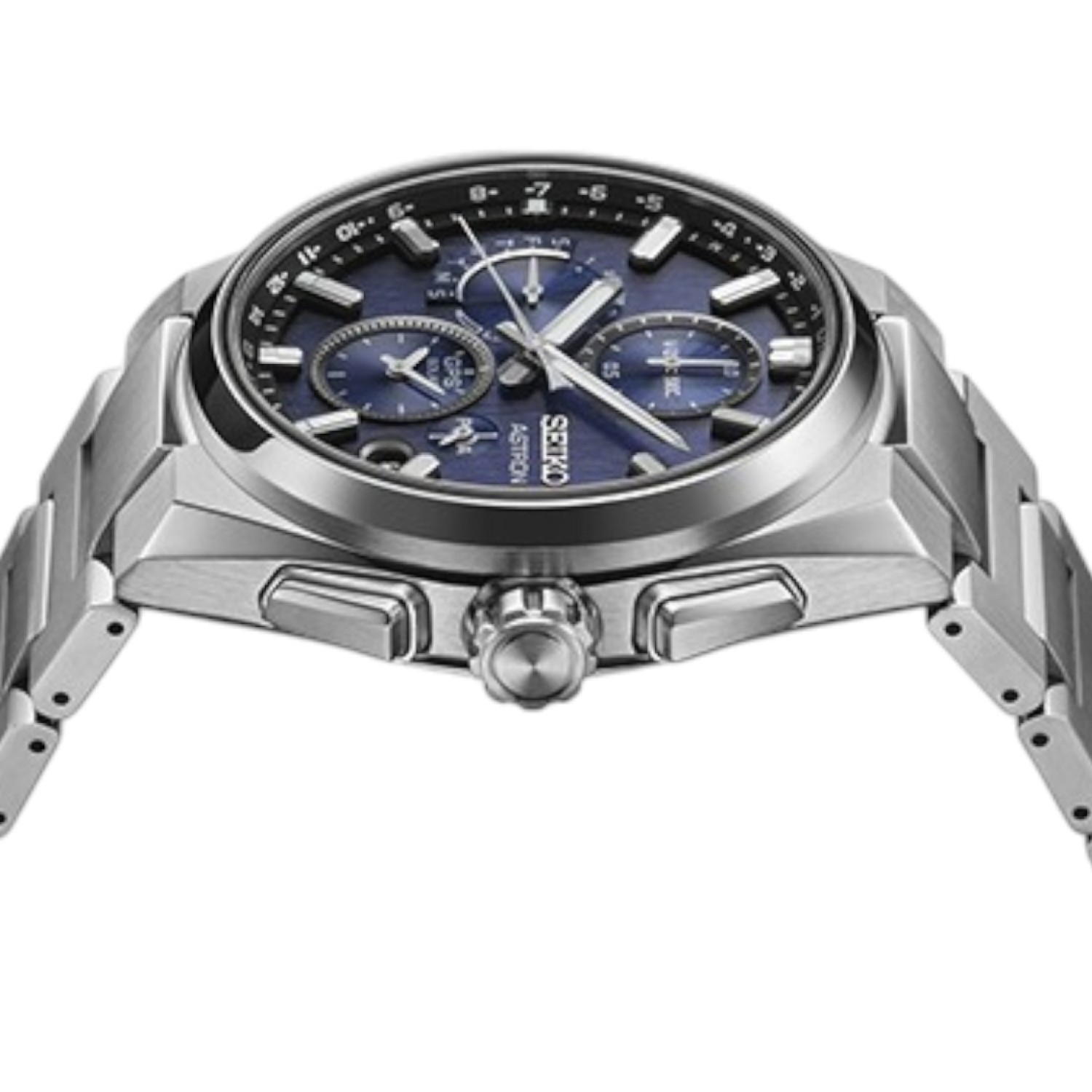SSH161J Seiko Astron GPS Dual Time Chronograph – Seiko Watches NZ | Seiko's commitment to craftsmanship ensures that each watch is made with precision and attention to detail. SSH161J Seiko Astron GPS Dual Time Chronograph with titanium casing and blue textured dial.