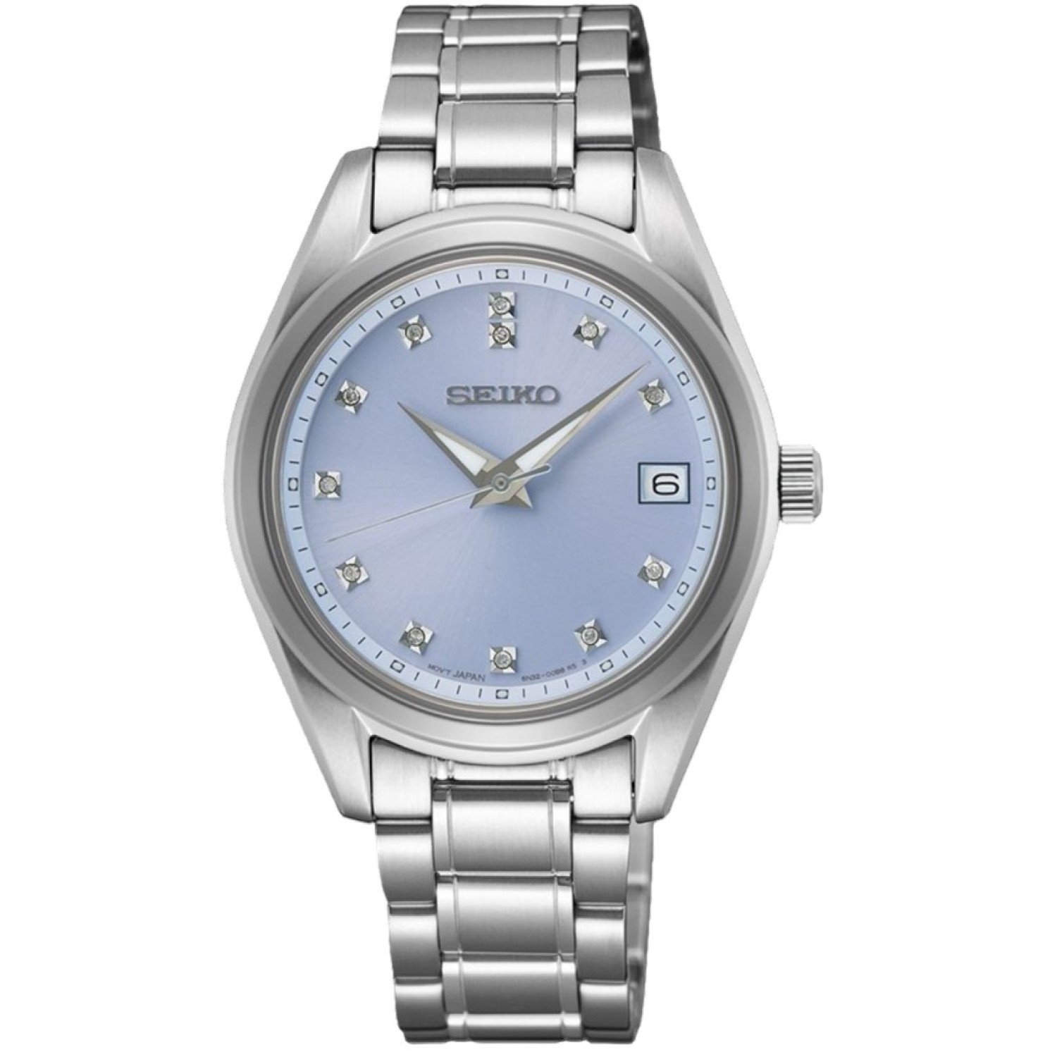 Christies Jewellery - SUR581P Seiko Ladies Analogue Watch Auckland NZ SUR581P Seiko Ladies Analogue Watch with light Blue Dial and Diamonds