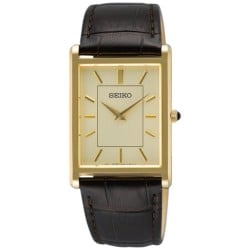 SWR106P Seiko Classic Gold Rectangular Watch with Brown Leather Strap