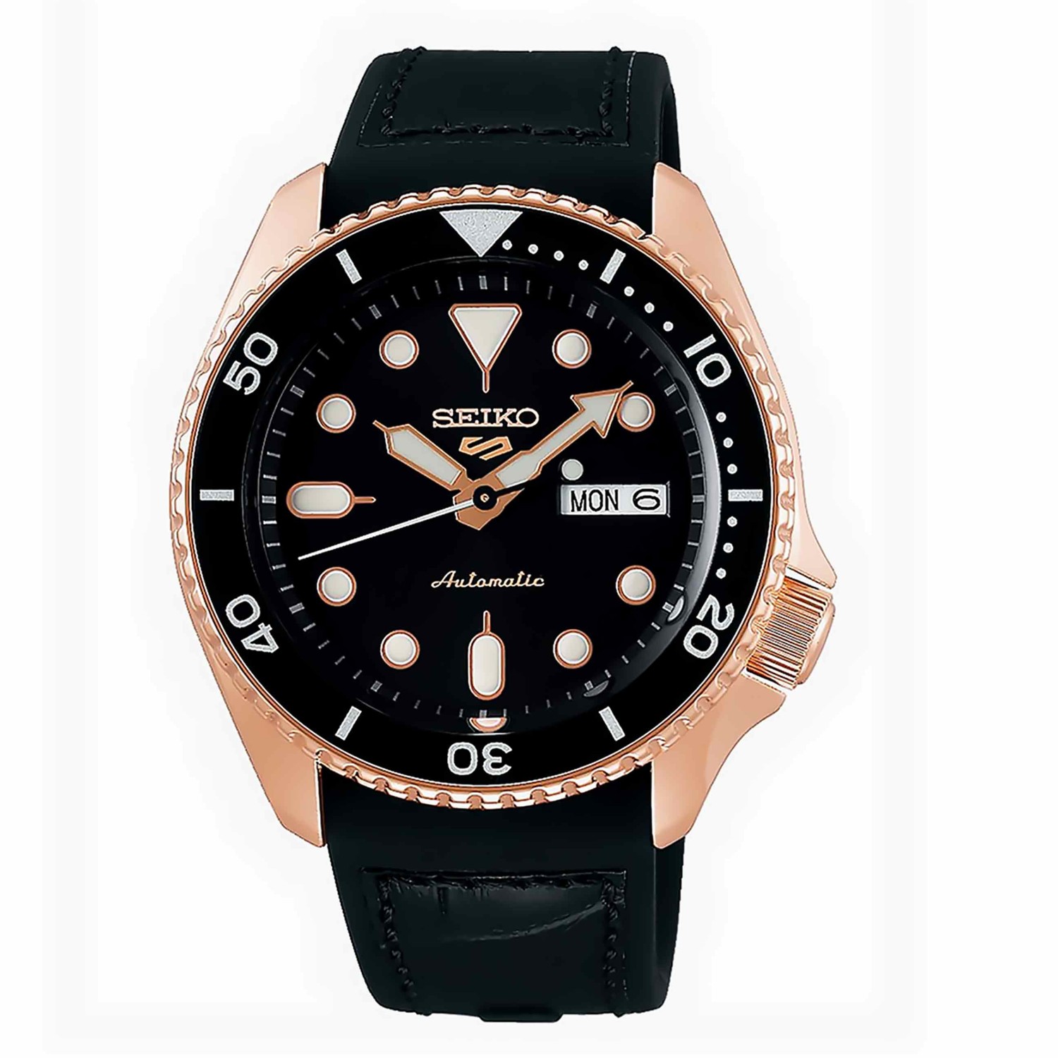 SRPD76K SEIKO 5 Mens Automatic Watch SRPD76K SRPD76K SEIKO 5 Mens Automatic Watch. Classic look with the famous Seiko finish. Form and function combine seamlessly with this timepiece from Seiko. The Stainless Steel case is offest by a Black dial and a matching Black bezel with White markers with a D