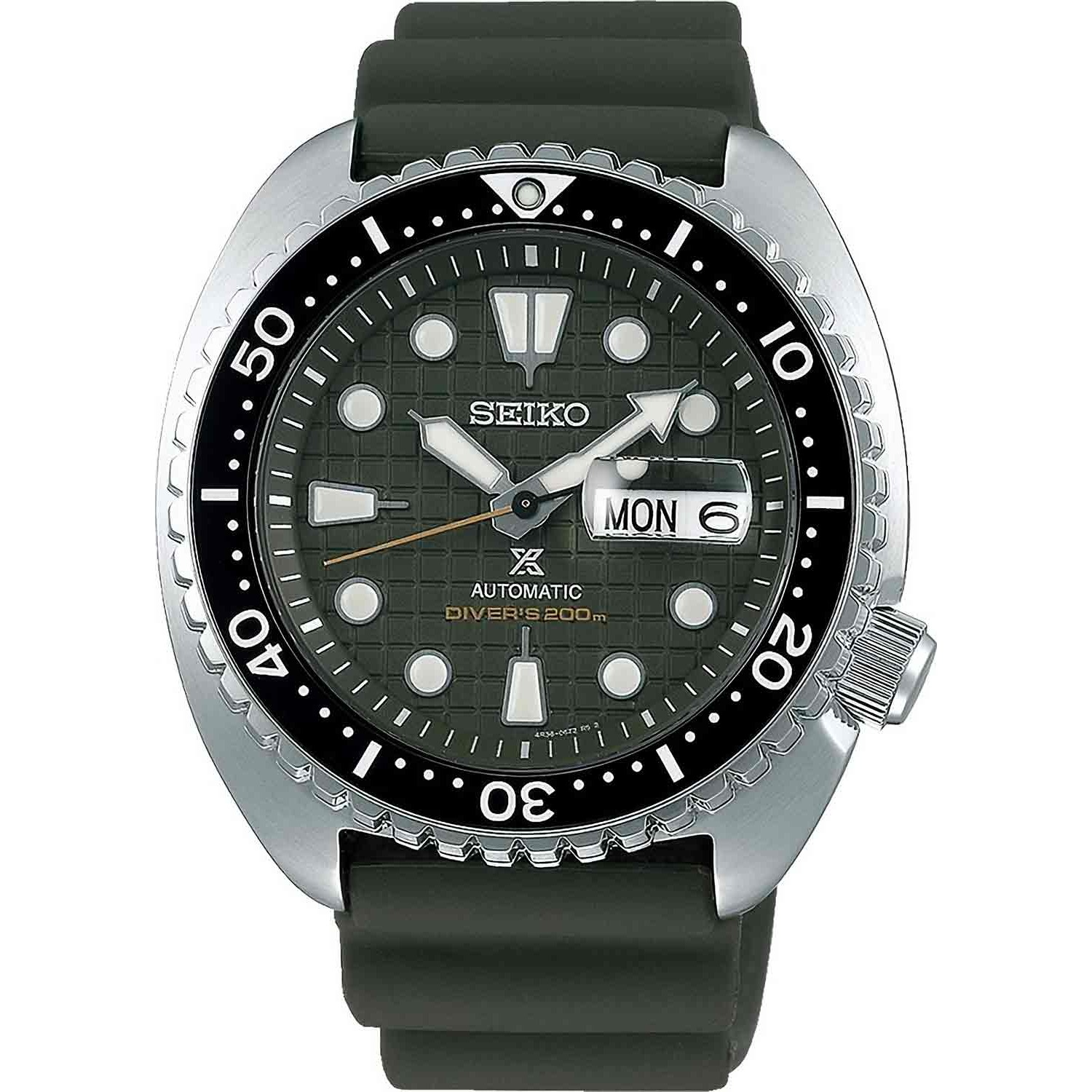 SRPE05K SEIKO Prospex King Turtle Green Special Edition. The Seiko SRPE05K Automatic Prospex 200m Divers Watch Green King Turtle. This mens watch features a stainless steel case, with a screw lock crown and a screw case back. The Seiko SRPE05K features a 