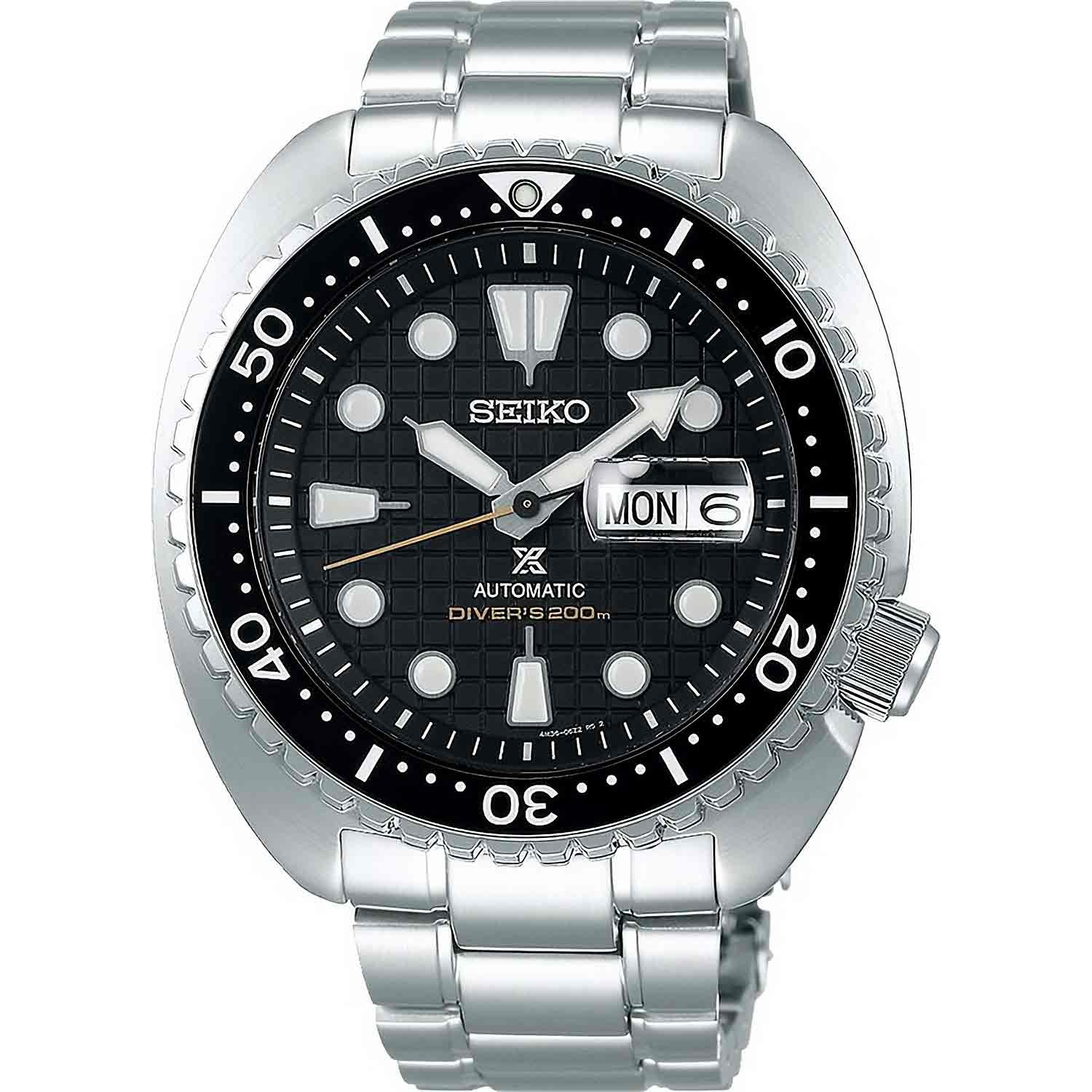 SRPE03K SEIKO Prospex King Turtle Special Edition. Seiko SRPE03K Automatic Prospex 200m Divers Watch Black King Turtle. This mens watch features a stainless steel case and bracelet, with a screw lock crown and a screw case back. The Seiko SRPE03K1 feature