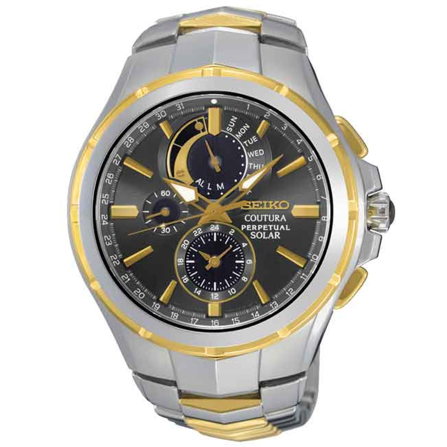 SSC376P-9 Seiko Mens Coutura Perpetual Solar Watch. The Seiko Coutura Perpetual SSC376P9 case is made out of Two-tone steel/gold plate, which stands for a high quality of the item and the Grey dial gives the watch that unique look.   LAYBUY - Pay it easy,