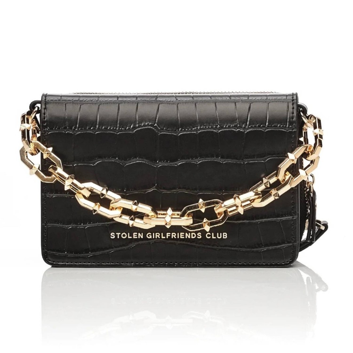 Little Trouble Bag Gold – Stolen Girlfriends Club Jewellery | Christies Jewellery & Watches Little Trouble Bag Gold by Stolen Girlfriends Club Jewellery | Mattie Black with Gold chain strap