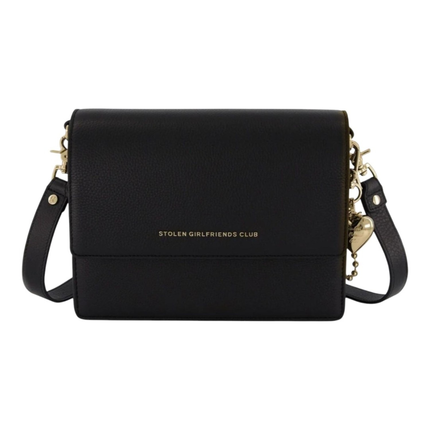 Big Trouble Bag – Stolen Girlfriends Club | Christies Jewellery & Watches Big Trouble Bag by Stolen Girlfriends Club – Black Leather with Gold Hardware & Puff Heart Charm