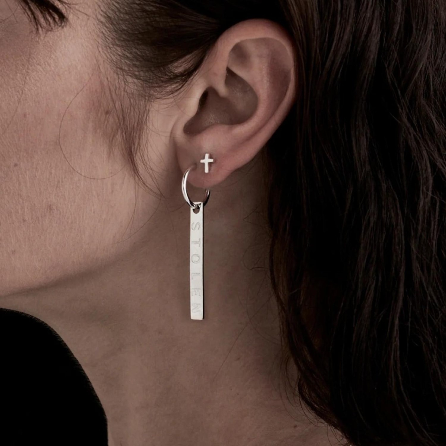 Tiny Stolen Cross Earrings JWL17004 – Stolen Girlfriends Club Jewellery | Tiny Stolen Cross Earrings – Minimalist and Elegant Design Tiny Stolen Cross Earrings JWL17004 by Stolen Girlfriends Club Jewellery | Close-up of Tiny Stolen Cross Earrings, showcasing their minimalist cross design and delicate craftsmanship, perfect for adding subtle elegance to any outfit.