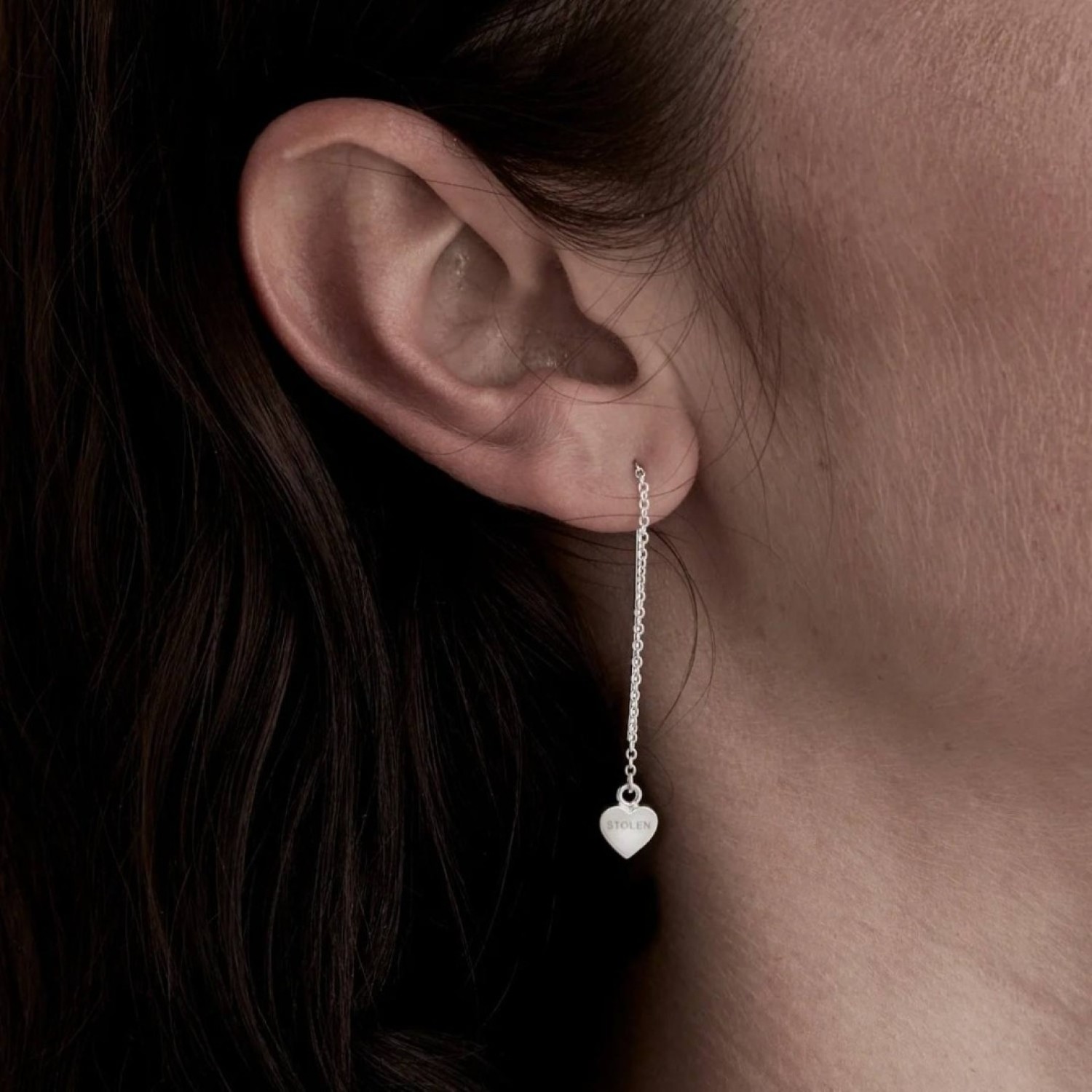 FALLING STOLEN HEART EARRING JWL17008 – Stolen Girlfriends Club Jewellery FALLING STOLEN HEART EARRING JWL17008 by Stolen Girlfriends Club Jewellery | Silver Thread earring with heart