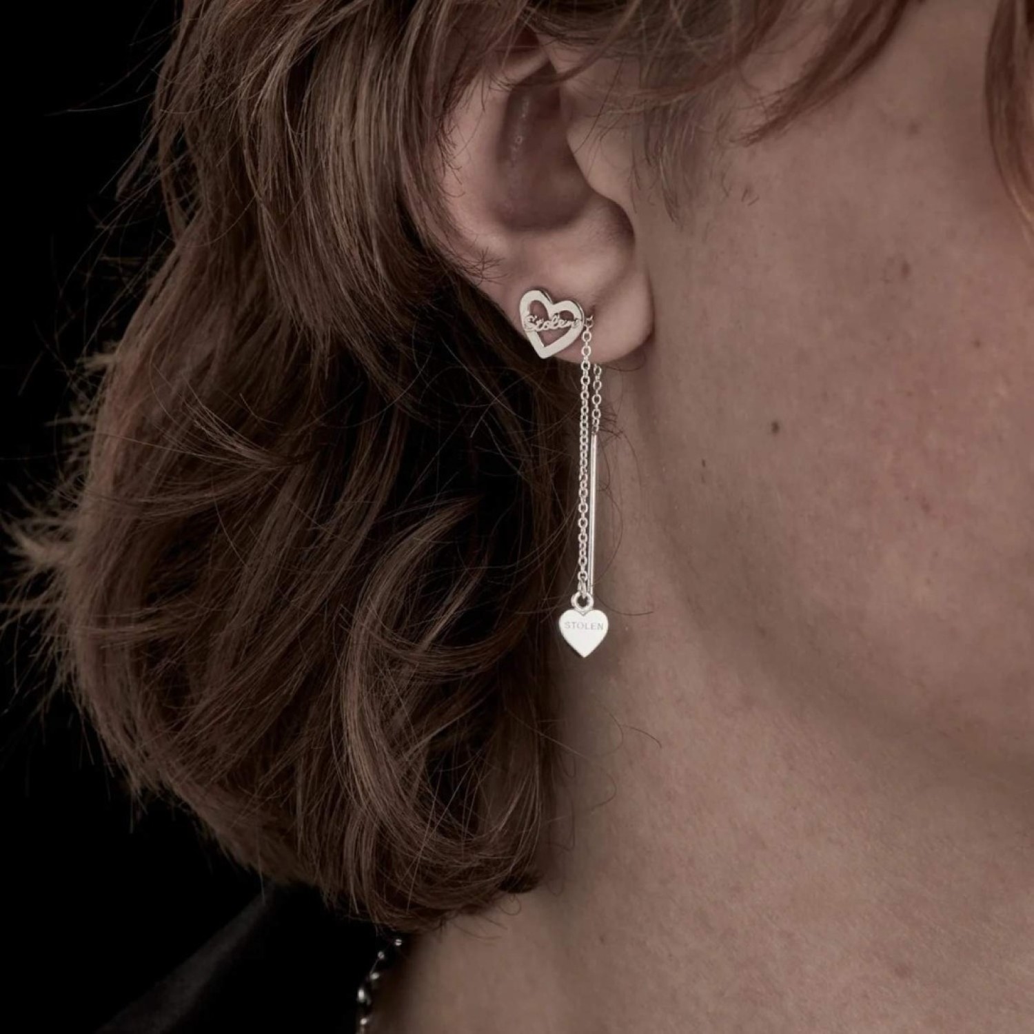 FALLING STOLEN HEART EARRING JWL17008 – Stolen Girlfriends Club Jewellery FALLING STOLEN HEART EARRING JWL17008 by Stolen Girlfriends Club Jewellery | Silver Thread earring with heart