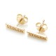 TINY STOLEN BAR EARRINGS - GOLD PLATED – Stolen Girlfriends Club Jewellery TINY STOLEN BAR EARRINGS - GOLD PLATED by Stolen Girlfriends Club Jewellery | Bar shaped earring with Stolen engraved with butterfly fastening