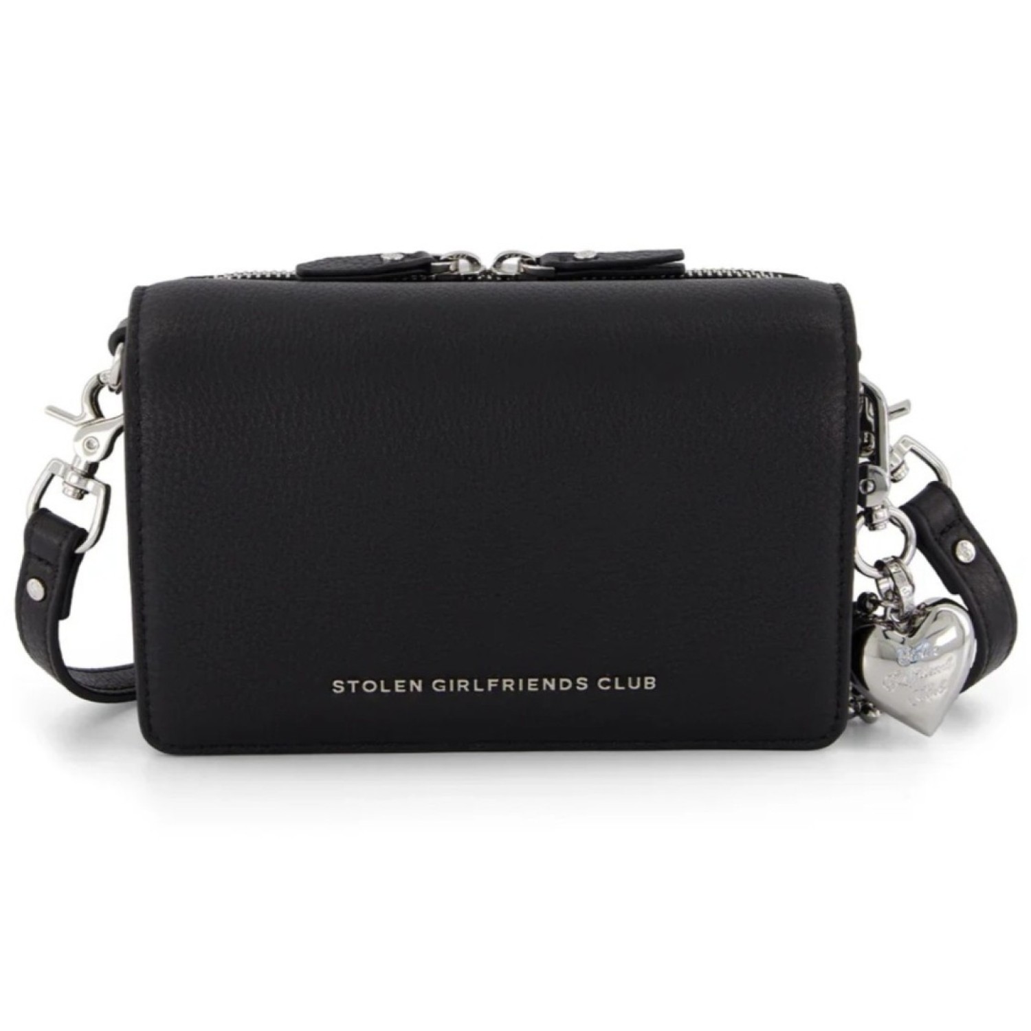 Little Trouble Bag – Silver Puff Heart Edition | Christies Jewellery & Watches Little Trouble Bag in Black Leather with Silver Hardware and Puff Heart Charm – Stolen Girlfriends Club