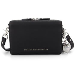 Little Trouble Bag - Black Leather with Silver Hardware & Puff Heart Charm
