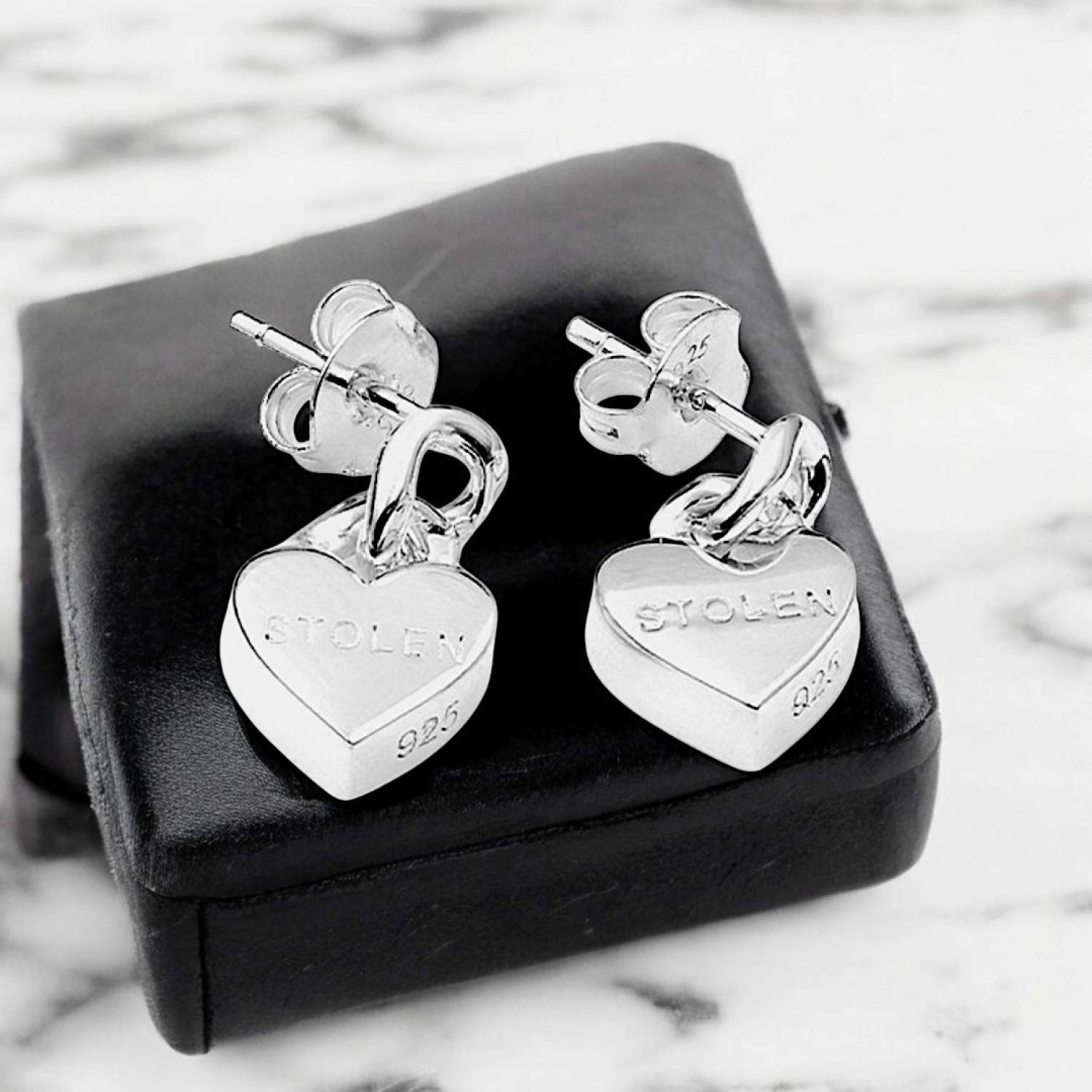 Stolen Mini Love Chain Earring JWL1-25-28 – Stolen Girlfriends Club Jewellery Stolen Mini Love Chain Earring JWL1-25-28 by Stolen Girlfriends Club Jewellery | Silver Heart with Stolen engraved drop studs earrings