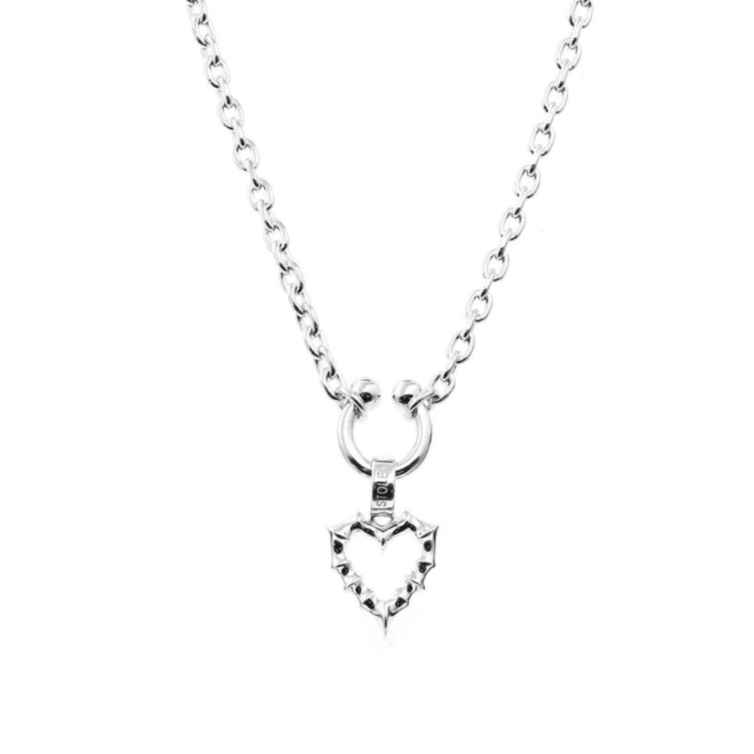 Stolen Punk Jagged Heart Necklace JWL1-25-8 – Stolen Girlfriends Club Jewellery Stolen Punk Jagged Heart Necklace JWL1-25-8 by Stolen Girlfriends Club Jewellery | Close-up of a silver punk-style necklace featuring a jagged heart-shaped pendant with a spiked design, blending edgy aesthetics with gothic charm
