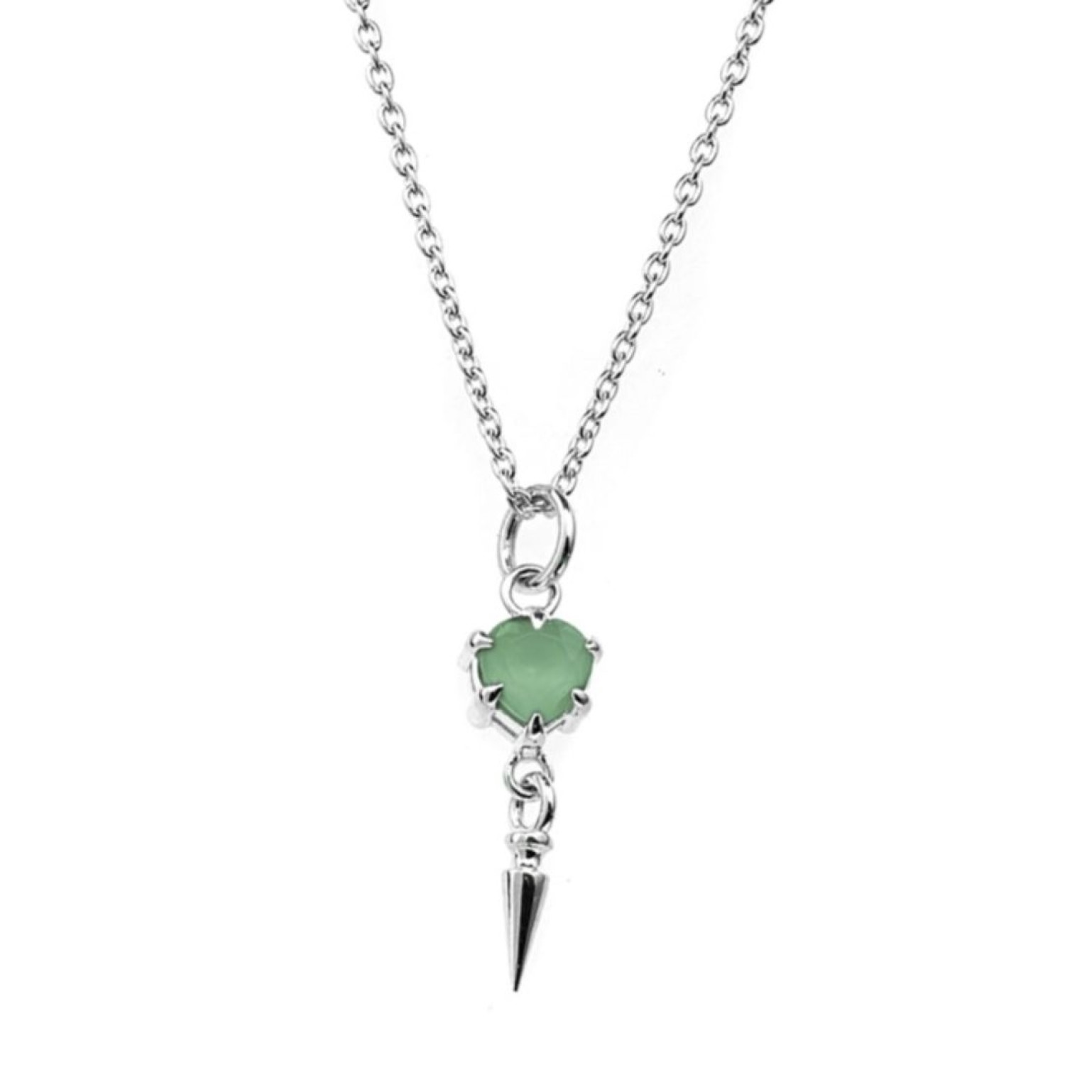Stolen Punk Spike Necklace - Green Amethyst – Stolen Girlfriends Club Jewellery Stolen Punk Spike Necklace - Green Amethyst by Stolen Girlfriends Club Jewellery | Featuring a sterling silver chain with a heart-shaped green amethyst pendant and a bold silver spike accent, creating a striking blend of elegance and edge.
