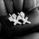 Tiny Stolen Cross Earrings JWL17004 by Stolen Girlfriends Club Jewellery | Close-up of Tiny Stolen Cross Earrings, showcasing their minimalist cross design and delicate craftsmanship, perfect for adding subtle elegance to any outfit.