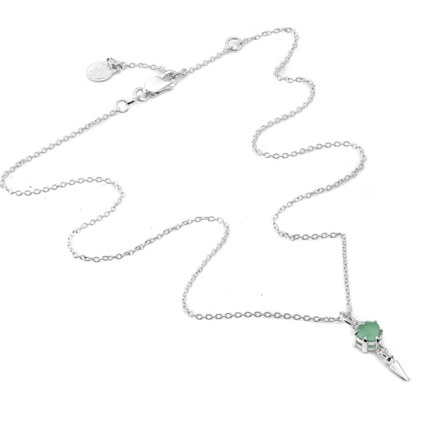 Stolen Punk Spike Necklace - Green Amethyst – Stolen Girlfriends Club Jewellery Stolen Punk Spike Necklace - Green Amethyst by Stolen Girlfriends Club Jewellery | Featuring a sterling silver chain with a heart-shaped green amethyst pendant and a bold silver spike accent, creating a striking blend of elegance and edge.