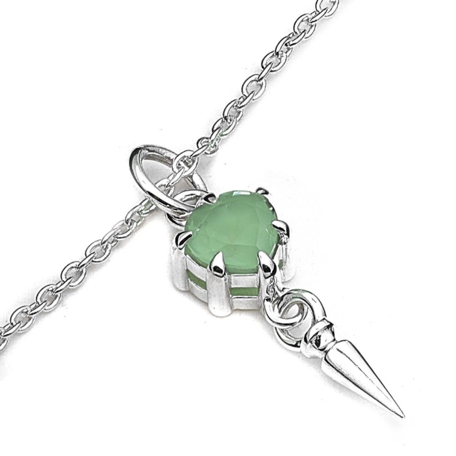 Stolen Punk Spike Necklace - Green Amethyst – Stolen Girlfriends Club Jewellery Stolen Punk Spike Necklace - Green Amethyst by Stolen Girlfriends Club Jewellery | Featuring a sterling silver chain with a heart-shaped green amethyst pendant and a bold silver spike accent, creating a striking blend of elegance and edge.