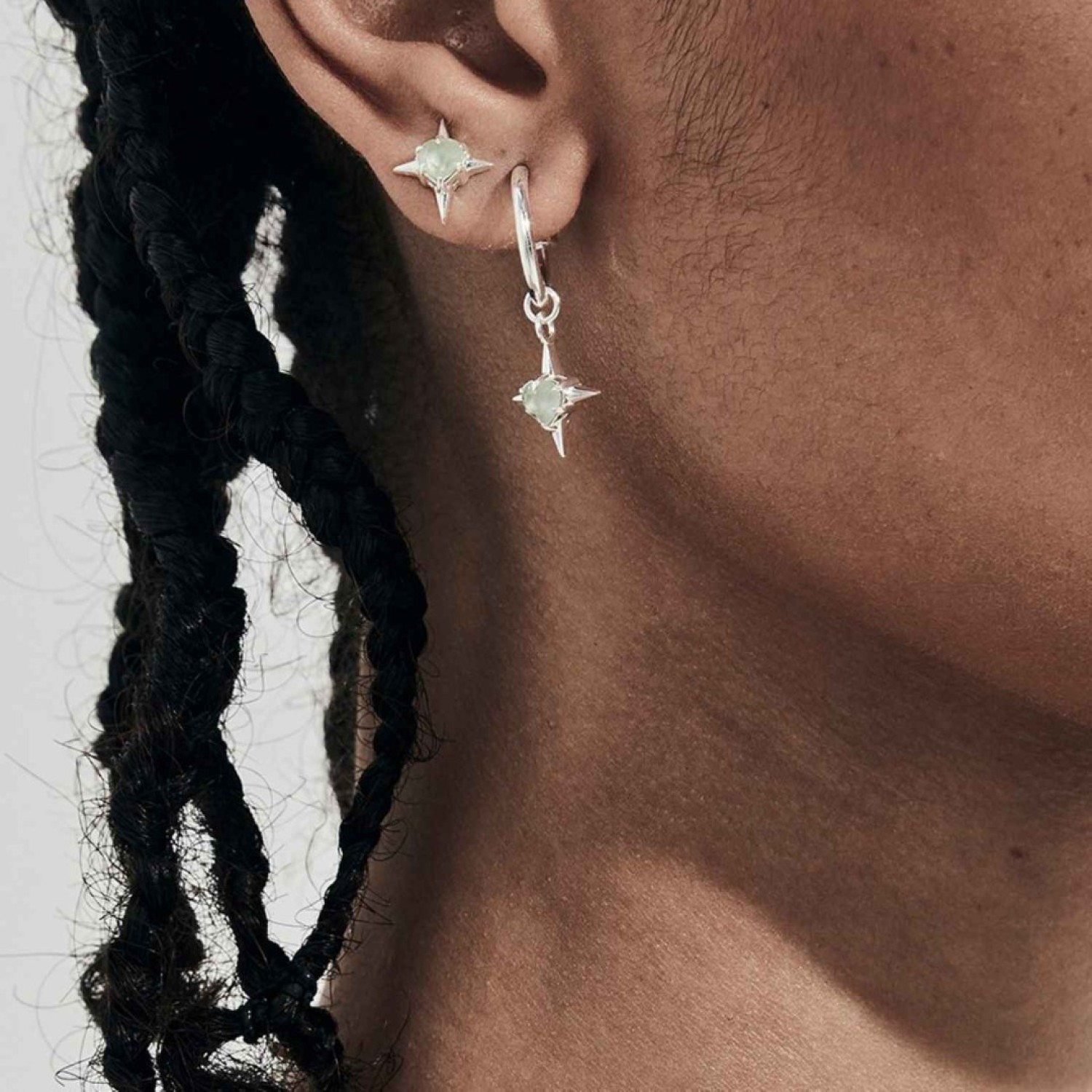 PRECIOUS PUNK STUD EARRINGS – Sterling Silver with Green Amethyst PRECIOUS PUNK STUD EARRINGS by Stolen Girlfriends Club, crafted in sterling silver with bold green amethyst stones in a sleek, modern stud design.