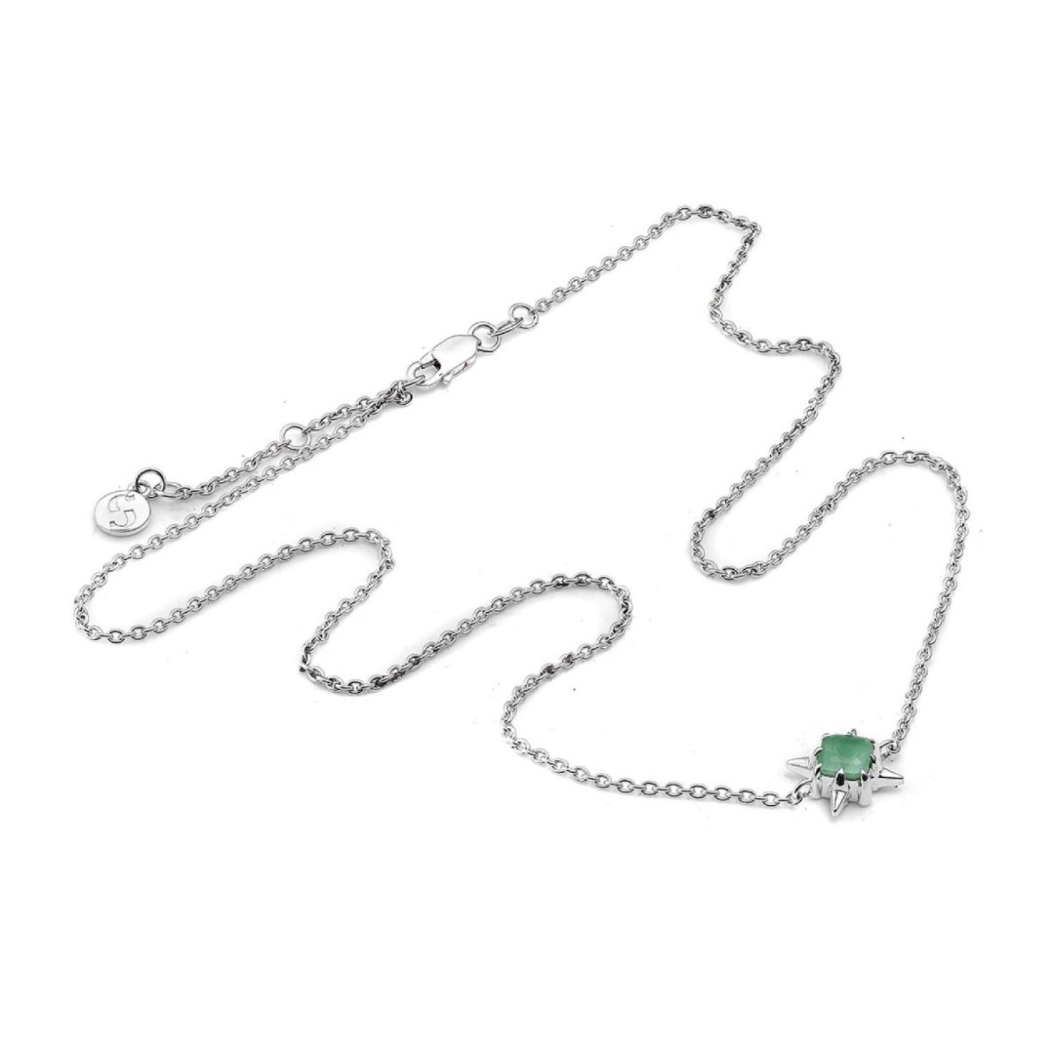 Stolen Punk Necklace - Green Amethyst – Stolen Girlfriends Club Jewellery Stolen Punk Necklace featuring a sterling silver chain with interlocking oval links and a star-shaped pendant, showcasing a square-cut green gemstone.