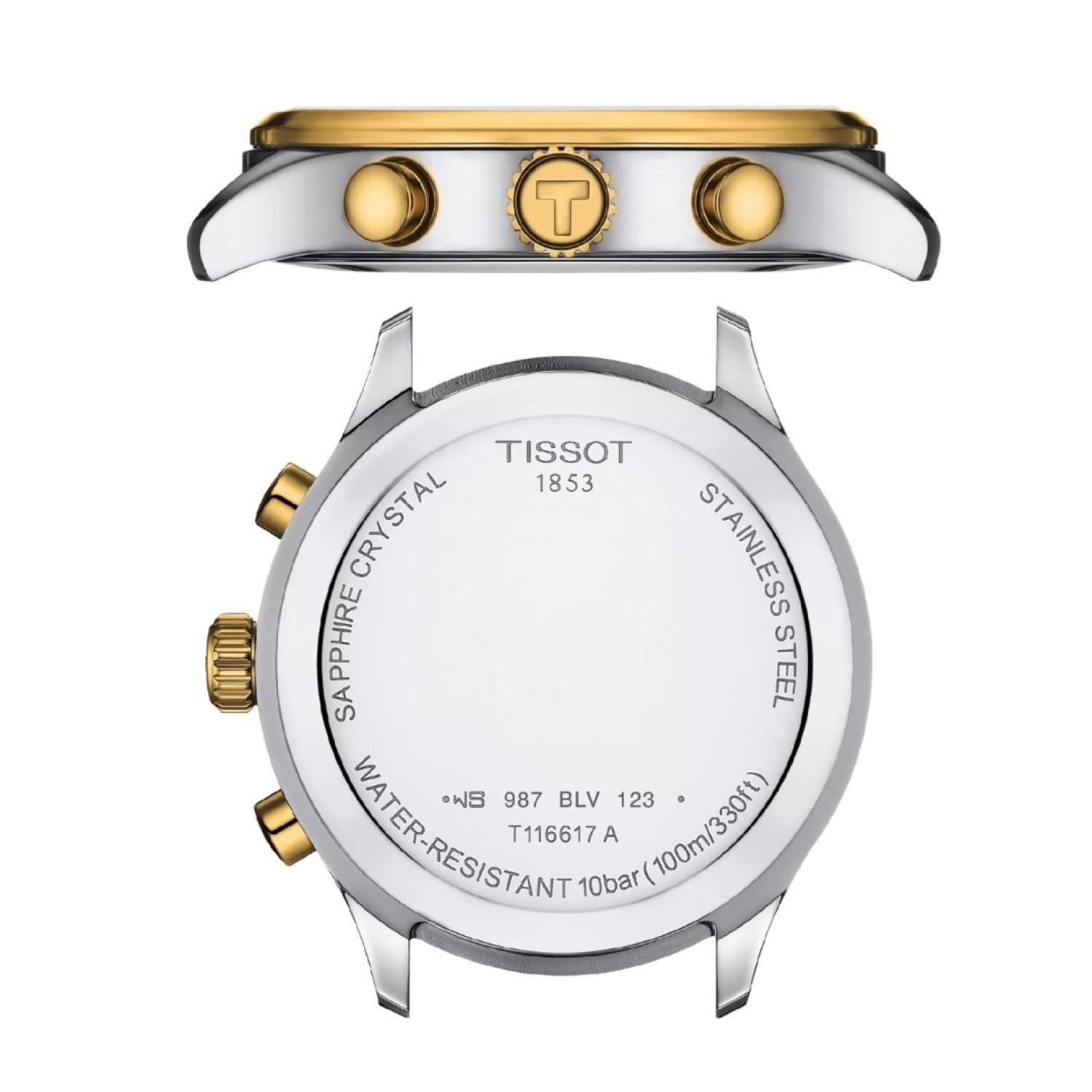 Christies Jewellery - TISSOT Chrono XL Classic T1166171109200 Auckland NZ Elegant TISSOT Chrono XL Classic T1166172209100 wristwatch with a sleek 2 Tone stainless-steel band, green dial, and chronograph features.