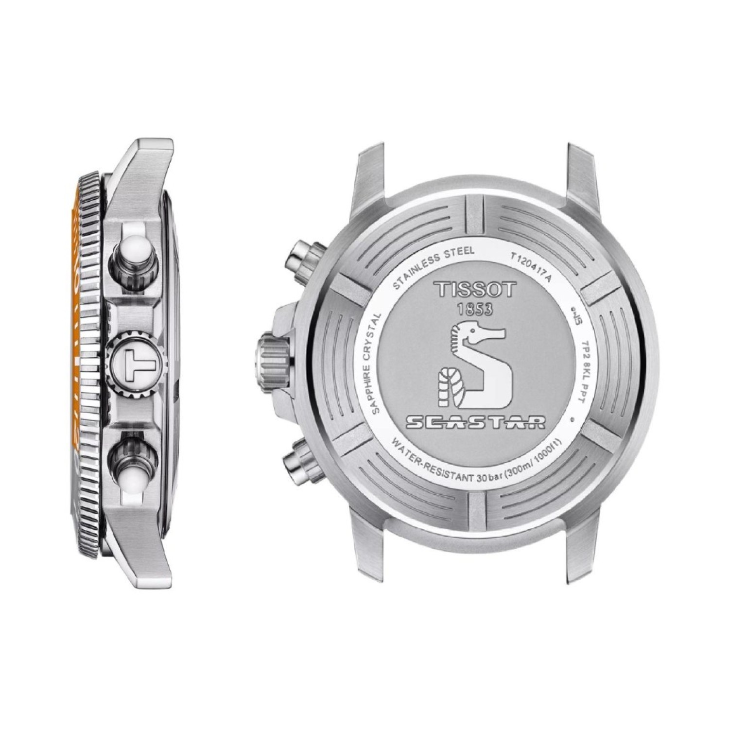 TISSOT Seastar 1000 Chronograph – Black Dial & Orange Bezel Diver, Black Silicone Strap T1204171708101 – NZ Authorised Retailer