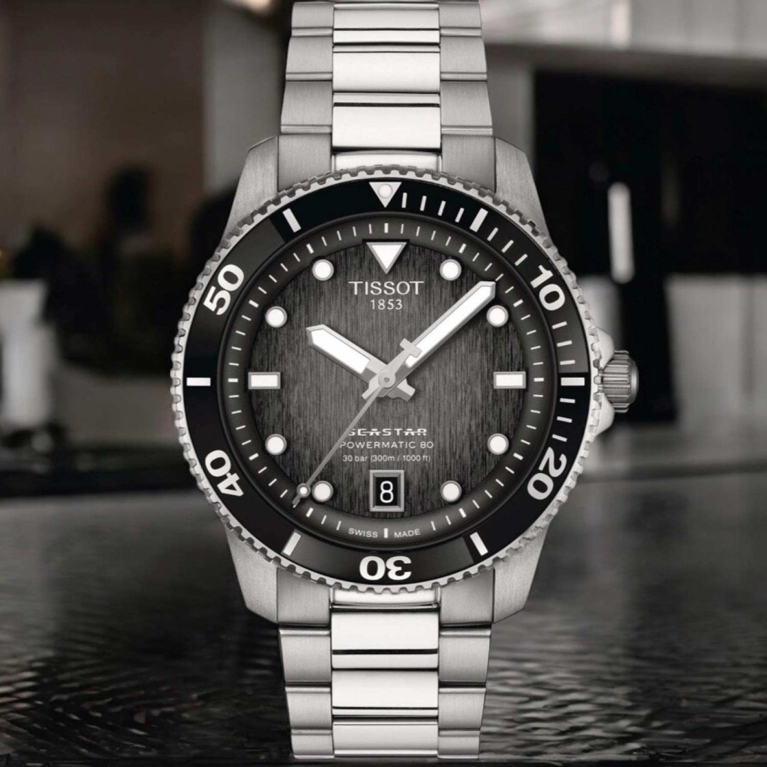 Christies Jewellery - Tissot Seastar 1000 Powermatic 80 40mm T1208071105100 Auckland NZ Tissot Seastar 1000 Powermatic 80 40mm T1208071105100 watch with stainless steel case and Graded grey-black dial.