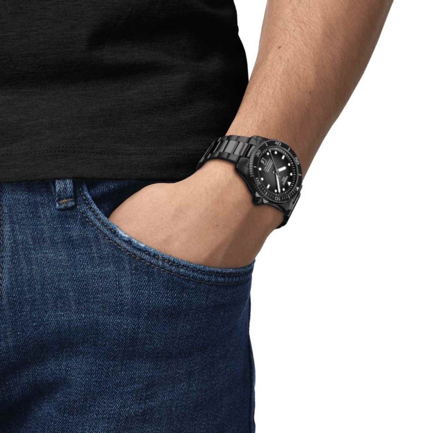 Christies Jewellery - Tissot Seastar 1000 Powermatic GMT 40MM T1208073305100 Auckland NZ Tissot Seastar 1000 Powermatic GMT 40MM T1208073305100 watch with black PVD-coated stainless steel case and graded grey-black dial.