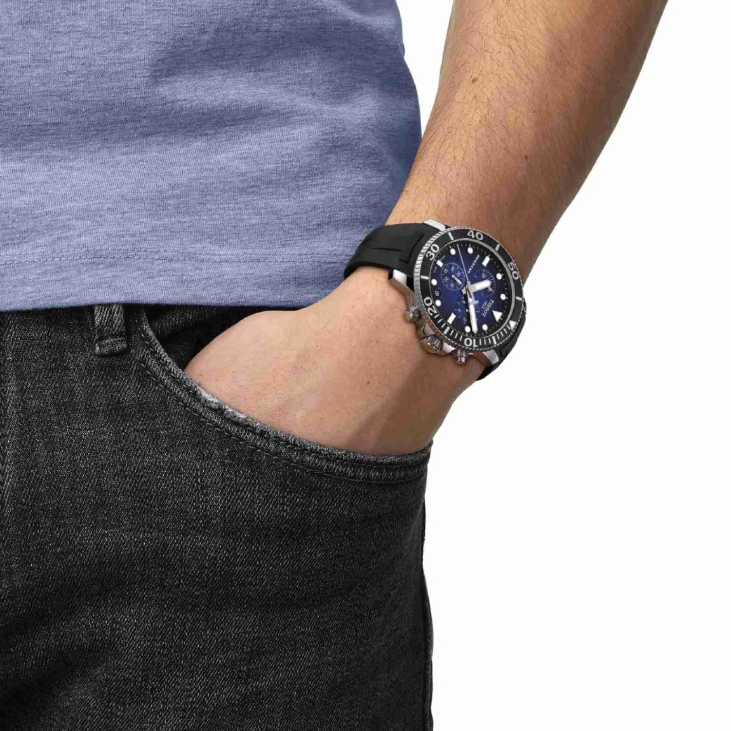 TISSOT Seastar 1000 Chronograph – Deep Blue Dial, Black Silicone Strap – NZ Stockist