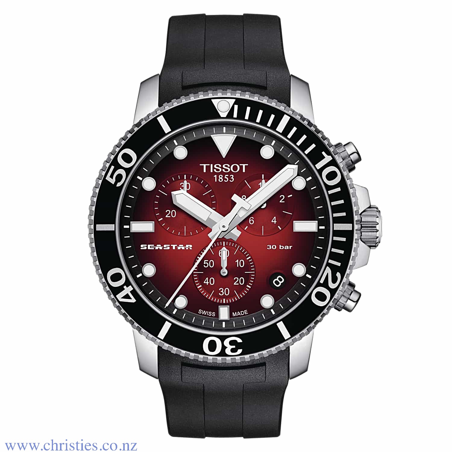 TISSOT Seastar 1000 Chronograph T120.417.17.421.00. The Tissot Seastar 1000 Chronograph is the instinctive choice for water sports lovers. Its impressive water-resistance up to a pressure of 30 bar (300 m/1000 ft) is combined with the energy of a Swiss-ma
