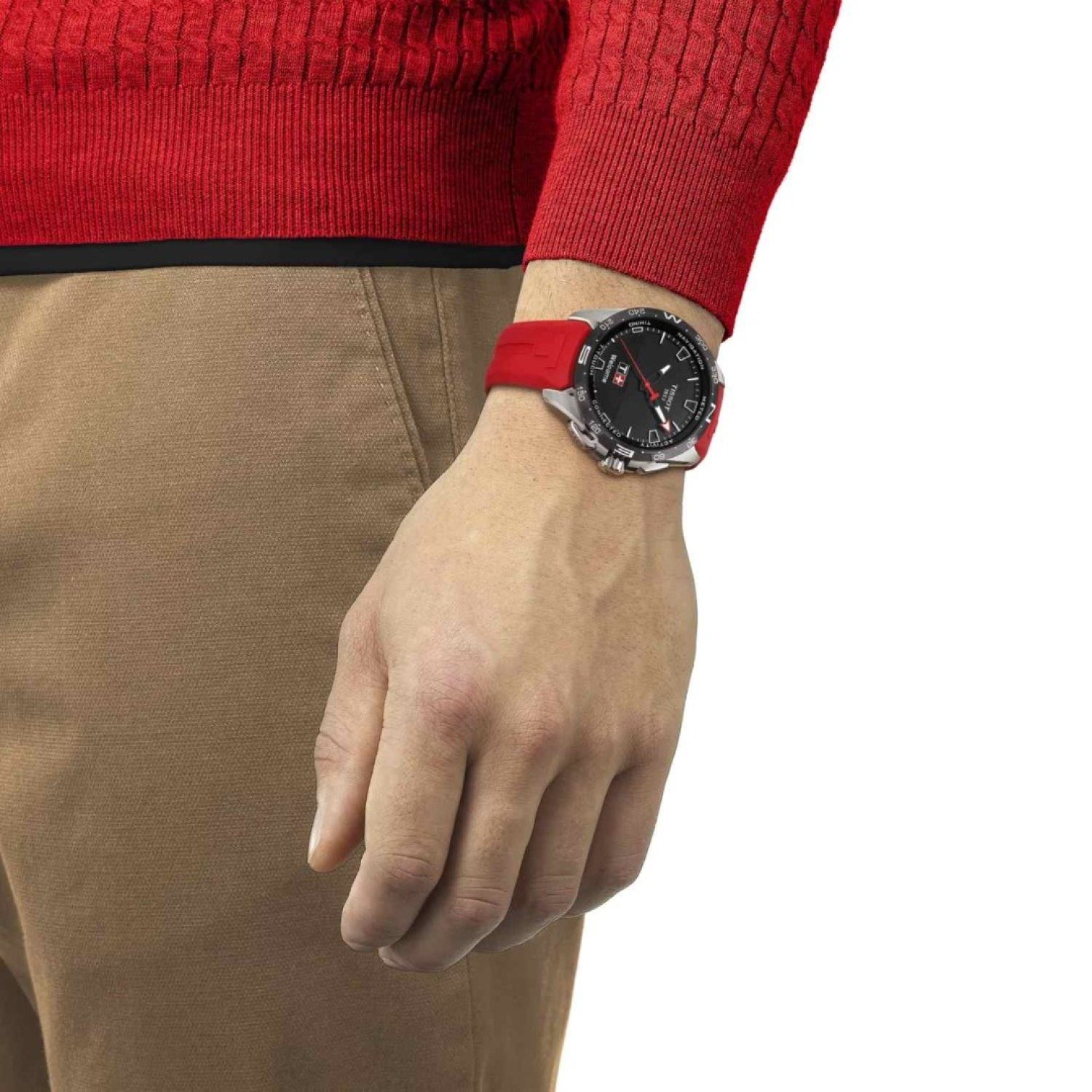 Christies Jewellery - Tissot T-Touch Connect Solar 47.5mm T1214204705101 Auckland NZ Tissot T-Touch Connect Solar 47.5mm T1214204705101 T121.420.47.051.01 Tissot Watches NZ | | with Titanium case and red Silicon strap