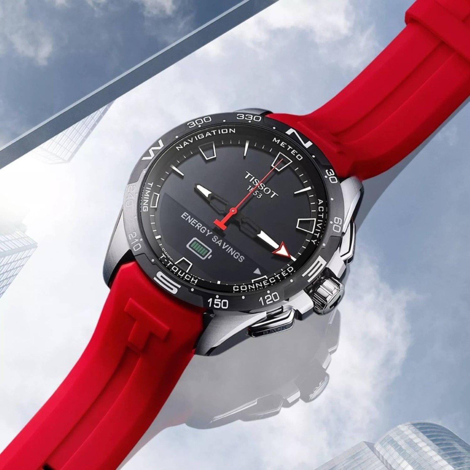Christies Jewellery - Tissot T-Touch Connect Solar 47.5mm T1214204705101 Auckland NZ Tissot T-Touch Connect Solar 47.5mm T1214204705101 T121.420.47.051.01 Tissot Watches NZ | | with Titanium case and red Silicon strap