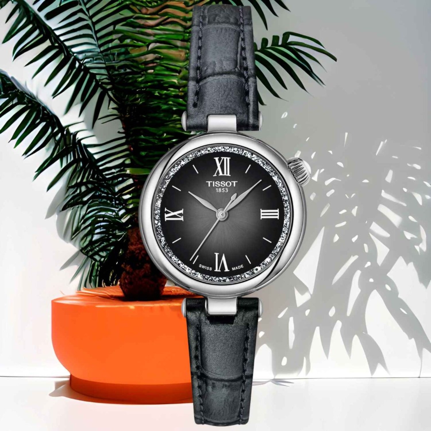 Christies Jewellery - Tissot Desir Black Dial Watch T1520101603800 Auckland NZ Tissot Desir Black Dial Watch T1520101603800 T152.010.16.038.00 Tissot Watches NZ | Graded Black Dial and Grey Leather Strap