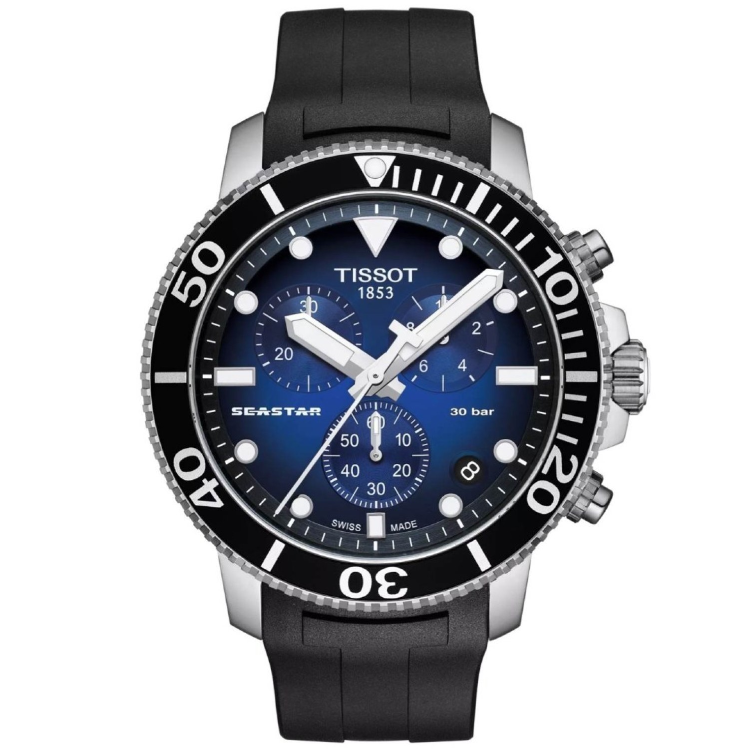 TISSOT Seastar 1000 Chronograph – Deep Blue Dial, Black Silicone Strap – NZ Stockist