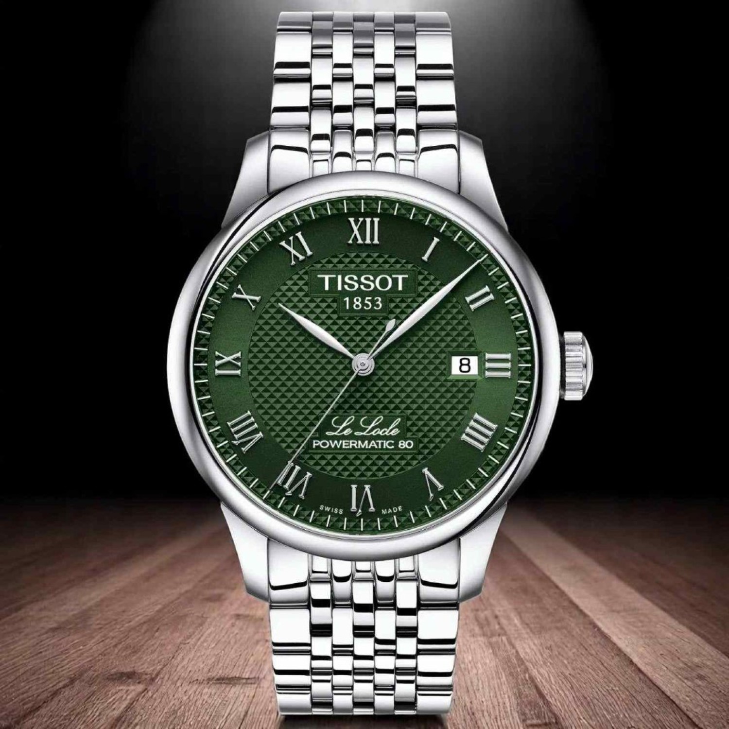 Tissot Le Locle Powermatic 80 Swiss T0064071109300 – Tissot Watches NZ Tissot Le Locle Powermatic 80 Swiss T0064071109300 by Tissot Watches NZ | Green Tissot Le Locle Powermatic 80 with a guilloche dial, Roman numerals, date window, polished stainless-steel bracelet.