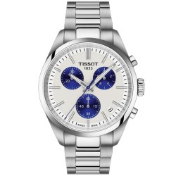 Tissot PR100 Chronograph Watch – White Dial & Blue Subdials | T1504171101100