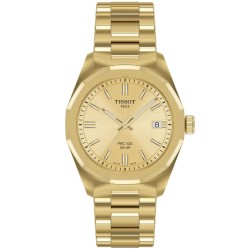Tissot PRC 100 Solar 34mm – Gold Dial, Gold Strap | T1518223302100