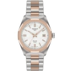 Tissot PRC 100 Solar 34mm – MOP Dial, Two‑Tone Rose Gold & Silver Bracelet | T1518222211100