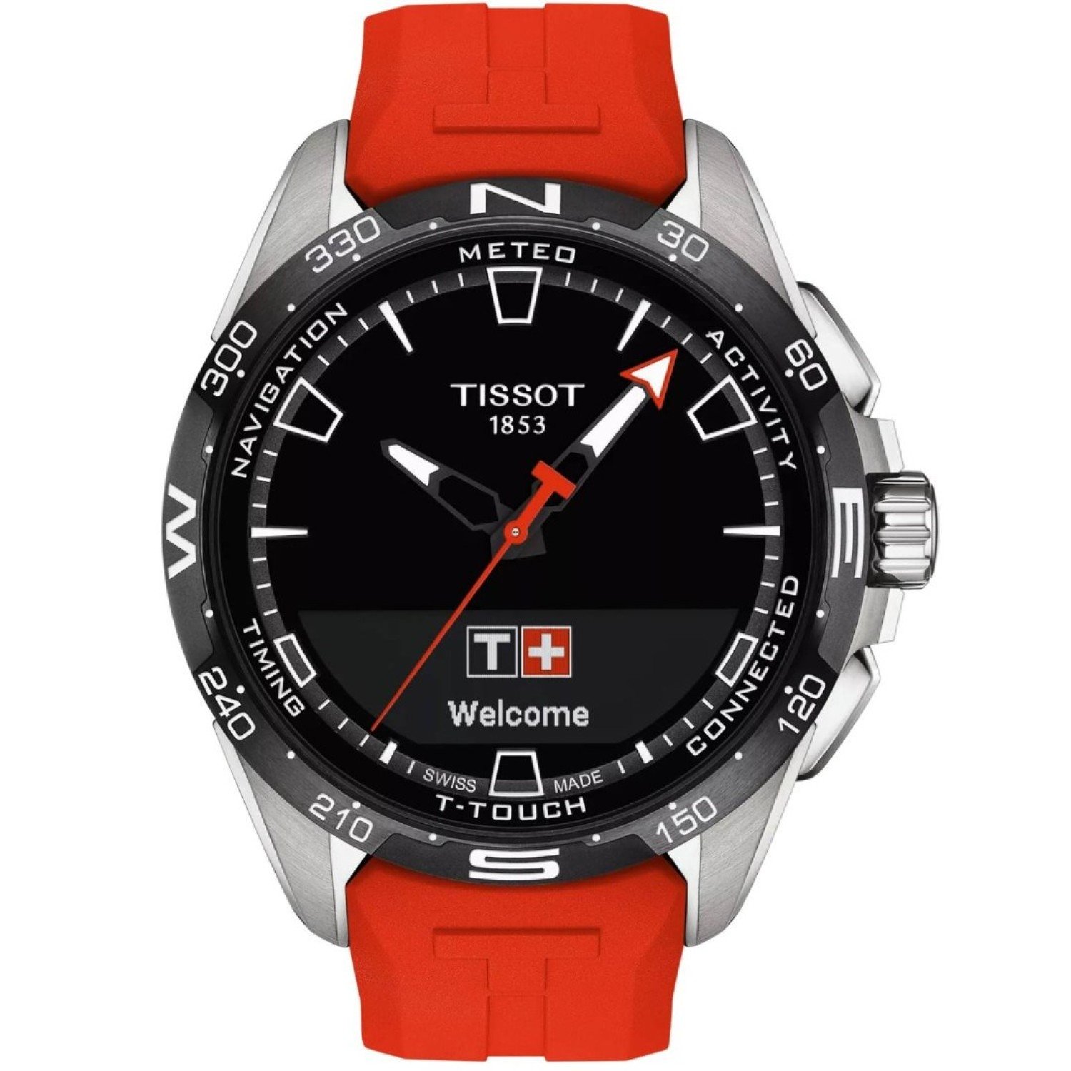 Christies Jewellery - Tissot T-Touch Connect Solar 47.5mm T1214204705101 Auckland NZ Tissot T-Touch Connect Solar 47.5mm T1214204705101 T121.420.47.051.01 Tissot Watches NZ | | with Titanium case and red Silicon strap