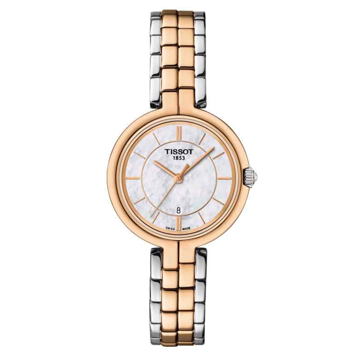 TISSOT Flamingo T-Lady T094.210.22.111.00. Embodying perfect simplicity, the clean lines of the Tissot Flamingo watch make it beautifully pure. It is unfussy and trendy without trying to be – sure to never go out of style, this elegant piece of jewellery 