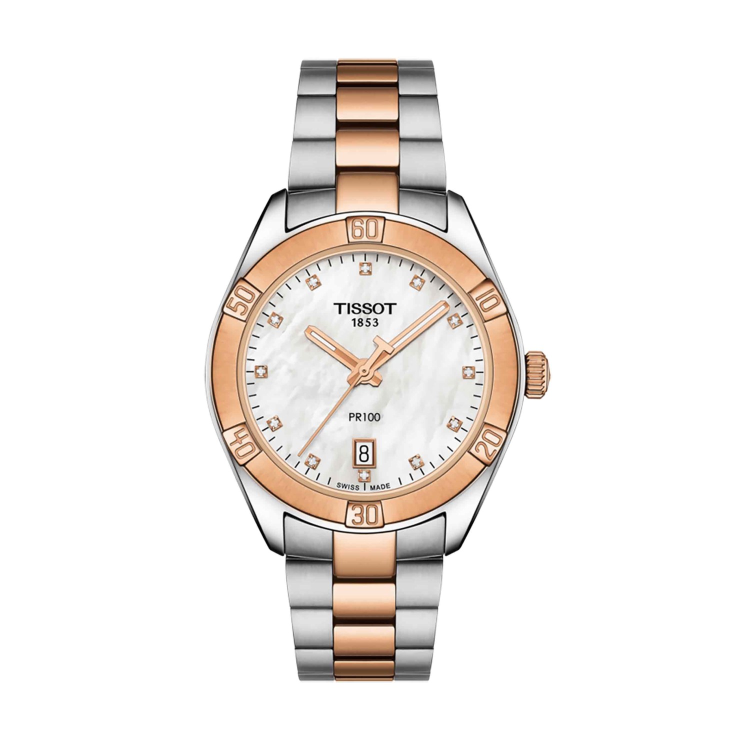 TISSOT PR 100 Diamond Sport Chic T101.910.22.116.00. The Tissot PR 100 is a classic watch destined to be worn often and for every occasion. It features the simple and elegant face the collection is loved for, with the pared-back aesthetic symbolising luxu