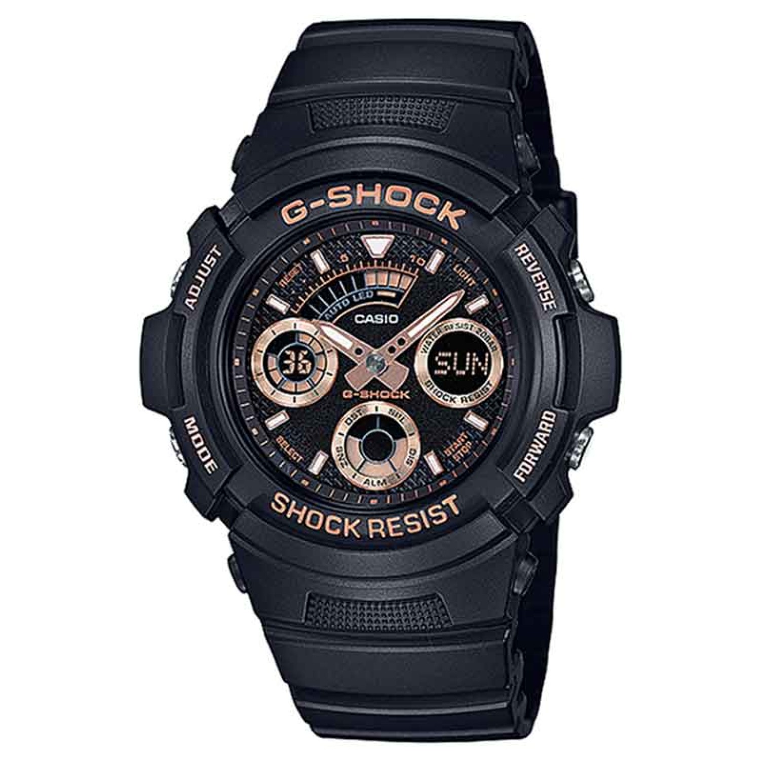 AW591GBX-1A4 G-Shock Black and Rose Collection. From G-SHOCK, the watch brand that is constantly setting new standards for timekeeping toughness, come new additions to the standard model lineup. The popular DW-9052, big case GA-100, and combination AW-591