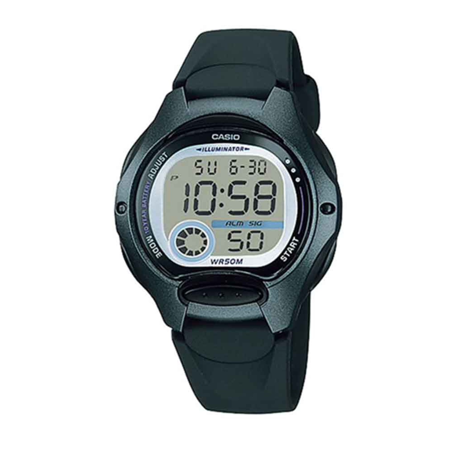 LW200-1B Casio 50 Metres Watch LW200-1B - BLACK FRIDAY SALES NZ LW200-1B Casio 50 Metres Watch. Casio’s Illuminator digital watch is a sleek and sporty timepiece featuring a black plastic resin band, a metallic resin case and a large digital time display with stopwatch and day and date functions. Water-resistant to @c