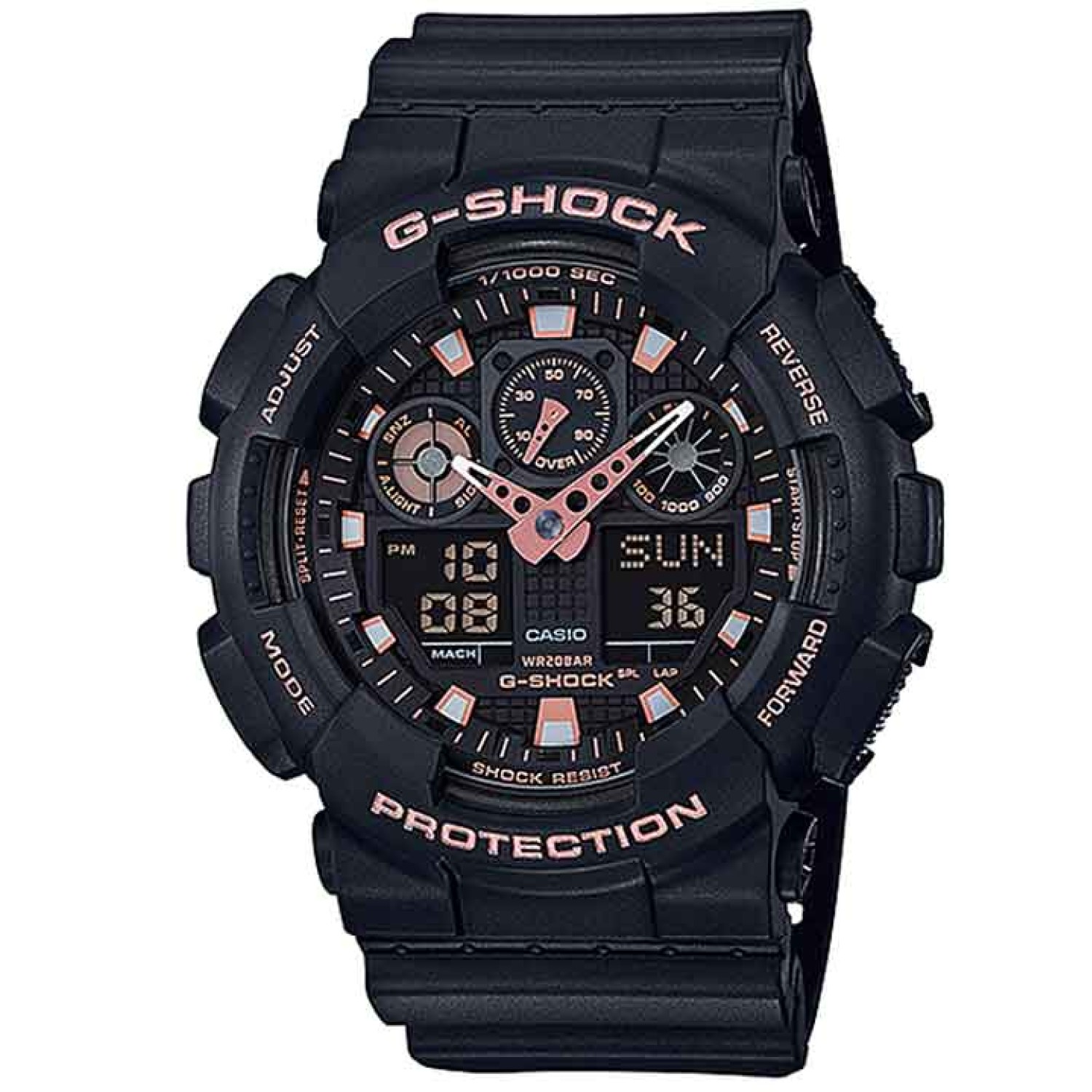 GA100GBX-1A4 Casio G-Shock Black and Rose Collection. G-Shock Japan have released  the GBX series in September 2017, a six-piece collection featuring three pairs of classic models with complementary black/gold and black/rose gold colour schemes. Available
