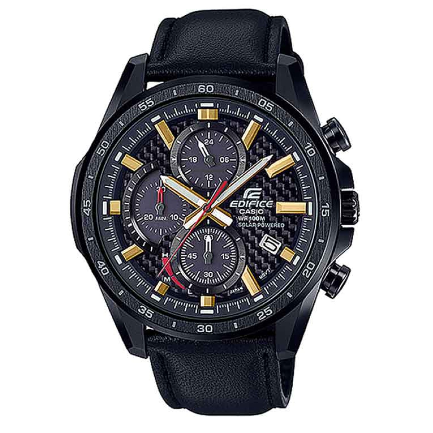 EQS900CL-1AV Casio EDIFICE Chronograph Watch.   This model is the latest solar-powered chronographs from the high performance EDIFICE lineup. The sporty designs of this motorsports concept timepiece is created using carbon fiber, an essential material f @