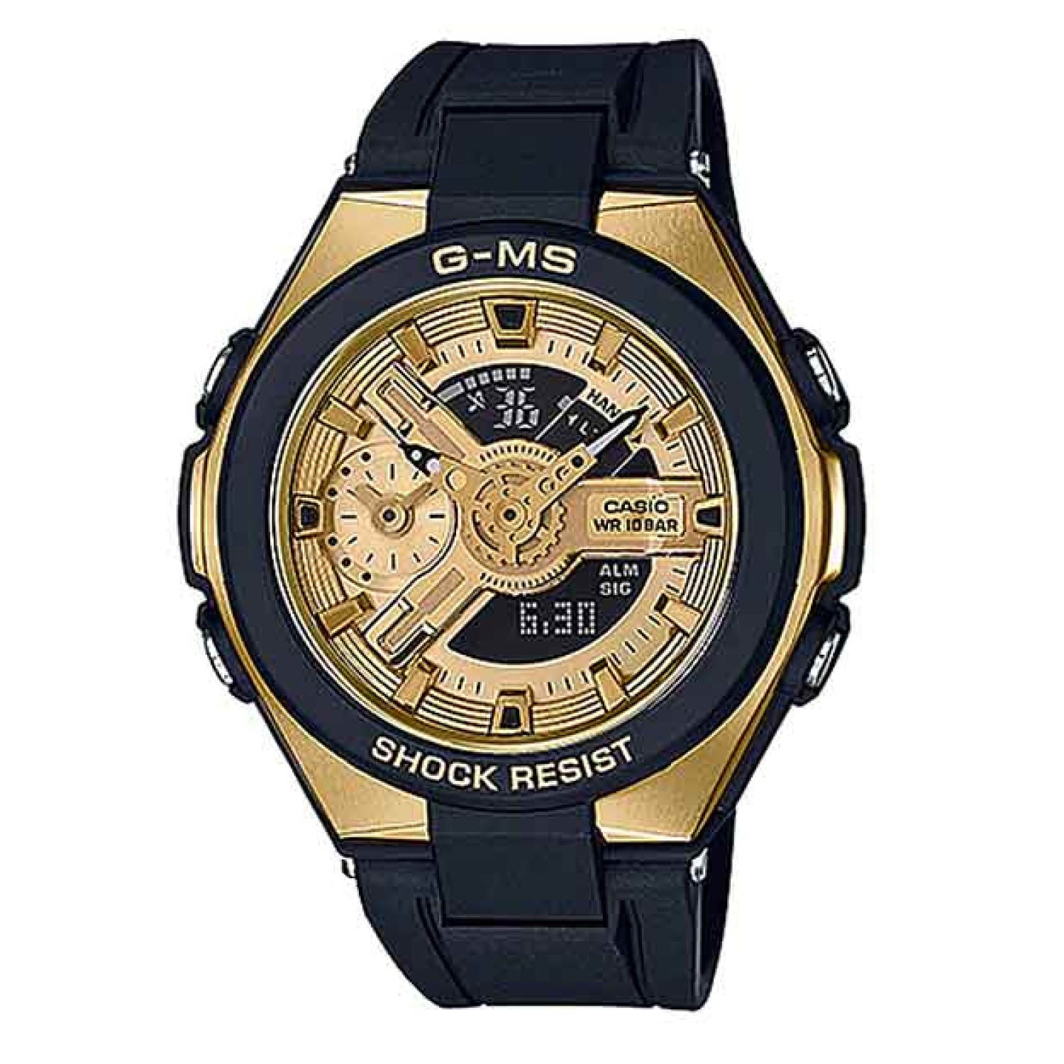 MSG400G-1A2 Casio BabY-G  G-MS Series Gold Watch.   From the BABY-G G-MS lineup of watches for the active and sophisticated woman of today comes a selection of brilliant design models. The generous use of gold and pink gold colour metal parts creates a co