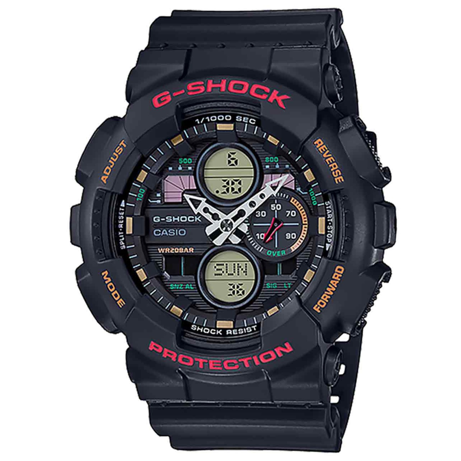 GA140-1A4 G-SHOCK Analog Digital Watch. G-SHOCK, the watch that has been setting the standard for timekeeping toughness since 1983, announces a new collection of analog-digital combination models based on the popular GA Series, but with new face and hand 