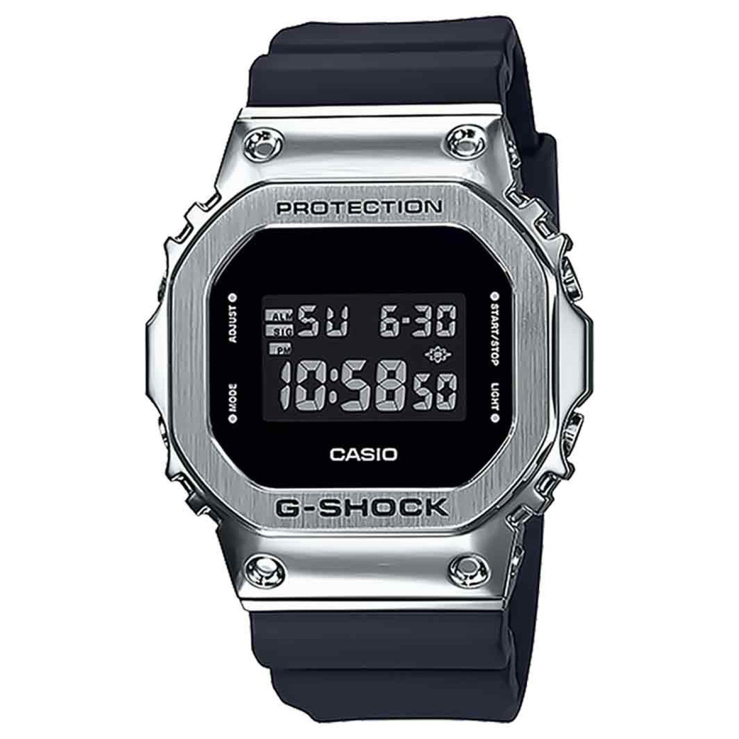 GM5600-1D G-Shock Metal Bezel Watch. Introducing a new selection of models that adds metal parts to the design of the square-face 5600 Series G-SHOCK, the watch that has been revolutionizing personal timekeeping since 1983. These new models use resin for 